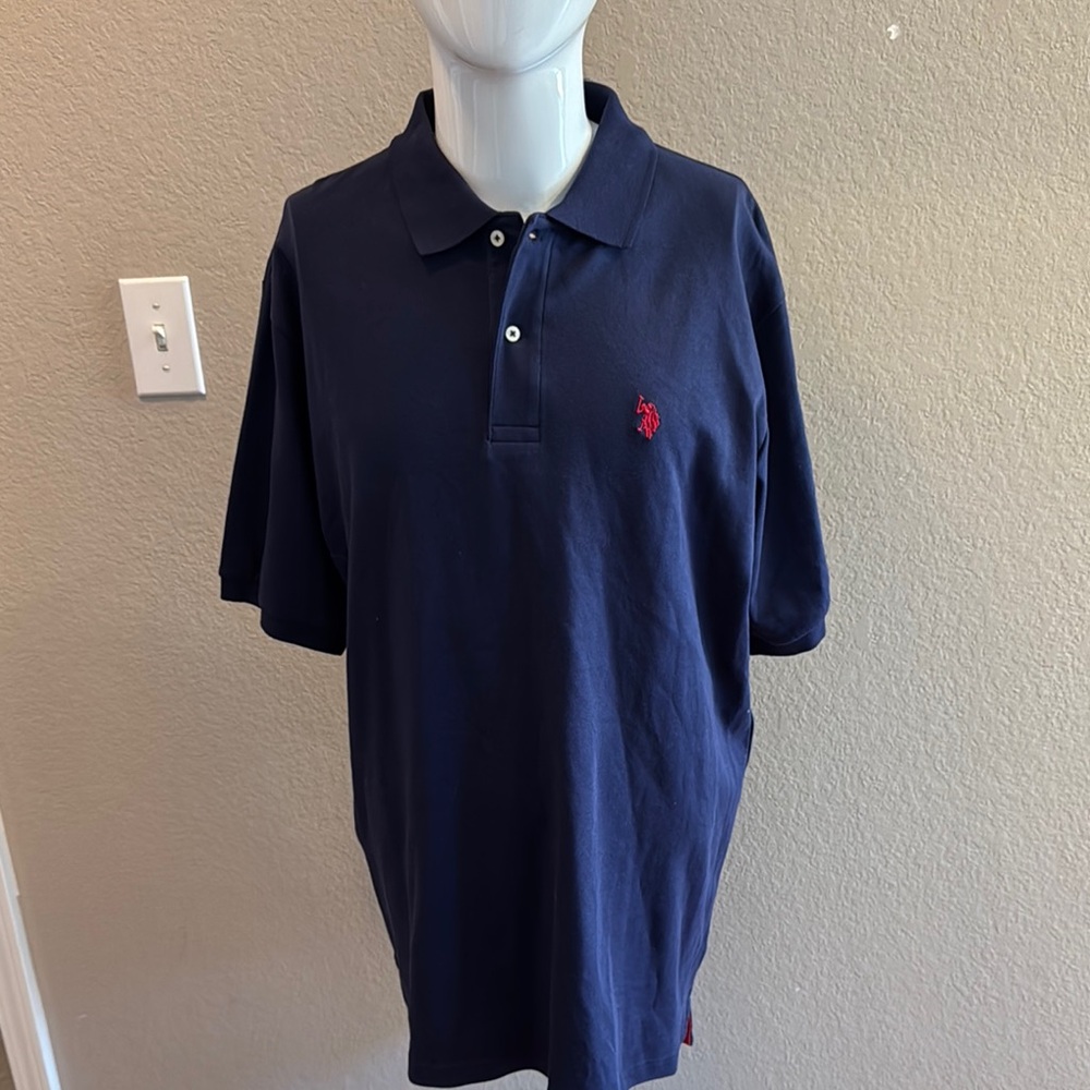US Polo Navy Blue Polo Shirt with Red Logo XLT